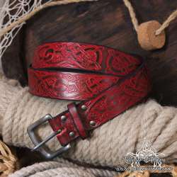 Leather belt viking carved handmade