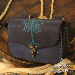 Handmade carved belt bag with the tree of Gondor design