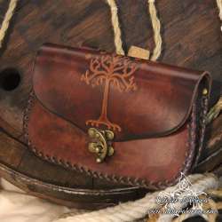 Handmade carved belt bag with the tree of Gondor design