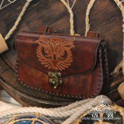 Handmade carved belt bag with an owl design