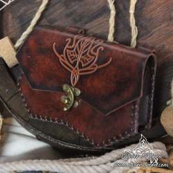 Handmade carved belt bag with a Lorien's leaf design