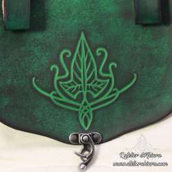 Handmade carved belt bag with a Lorien's leaf design