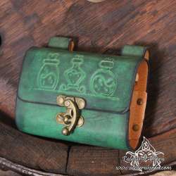 Potion carved closed belt leather vial holder