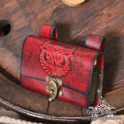 Owl carved closed belt leather vial holder