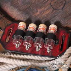 Open belt leather vial or potion holder with four phials