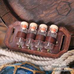 Dwarf carved open belt leather vial holder with four phials