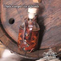 Small glass bottle with 3 potions carved leather belt holder