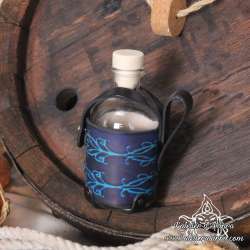 Small glass bottle with Elven carving leather belt holder