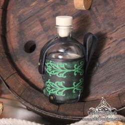 Small glass bottle with Elven carving leather belt holder