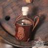 Small glass bottle with a  dwarf Long Beard carved leather belt holder