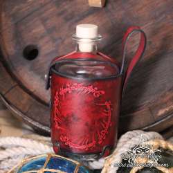 Big glass bottle with a One ring carved leather belt holder