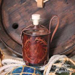 Big glass bottle with a One ring carved leather belt holder