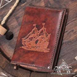 Handemade leather notebook A6 Sailing ship