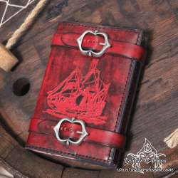 Handemade leather notebook A6 Sailing ship