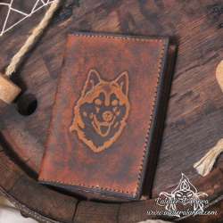 Grimoire en cuir format A6 gravé d'un Husky avec carnet 192 pages