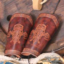 Handemade leather forearm bracers Dwarf and axes