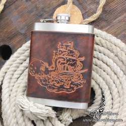 Stainless steel Hip flask with an embossing of a kraken custom