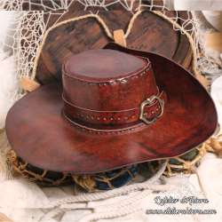 Chapeau Mousquetaire en cuir artisanal sans motif