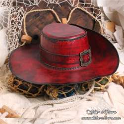 Chapeau Mousquetaire en cuir artisanal sans motif