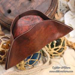 Handemade leather Tricorn hat without carving