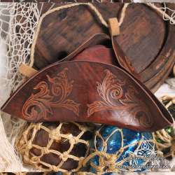 Handemade leather Tricorn hat fully carved with Arabesques