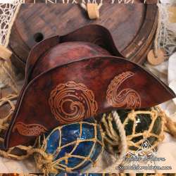 Handemade leather Tricorn hat fully carved with Tentacle