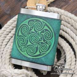 Stainless steel Hip flask with celtics twirls embossed custom