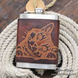 Stainless steel Hip flask curious cat custom