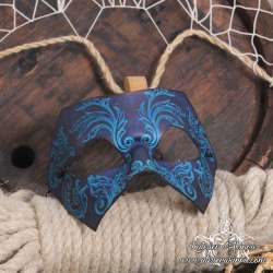 Mask leather venitian handmade square domino arabesque