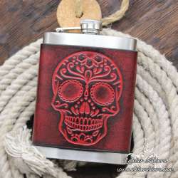 Stainless steel Hip flask Dia de los Muertos skull custom